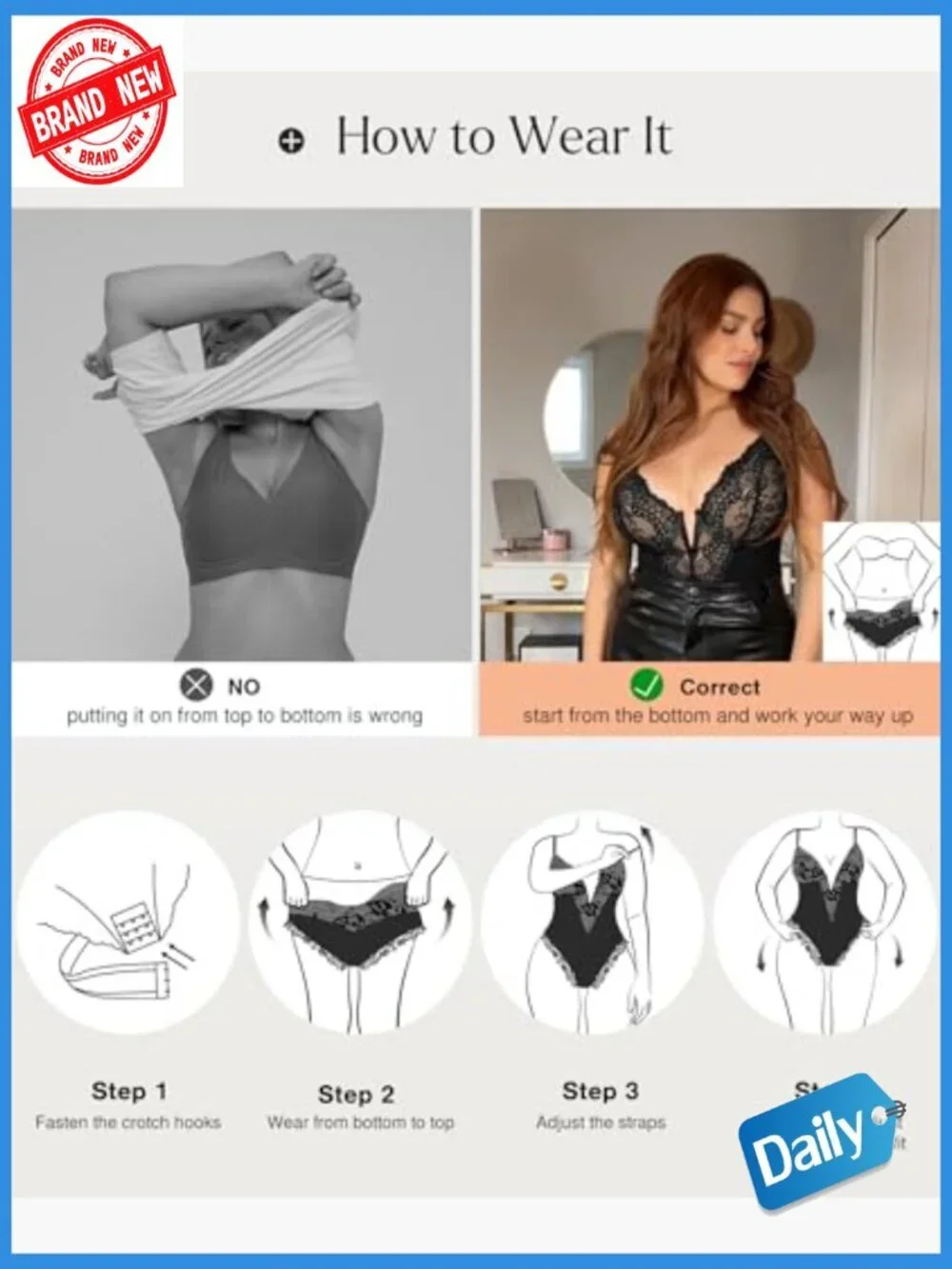 Lace Corset Bodysuit Shapewear Tummy Control V Neck Sleeveless Body Shaper